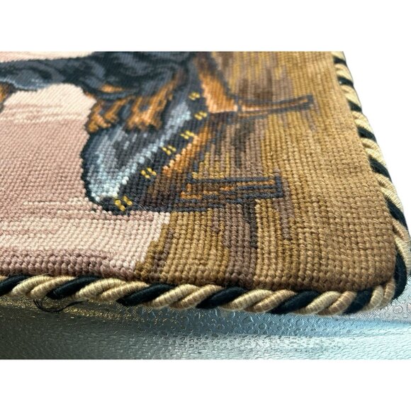 NWT Dachshund Dog Pet Needlepoint Pillow Cover 18 X 11" Piping Zipper Solid Back - Picture 2 of 12